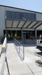 Guardrails and handrails installed at front entrance